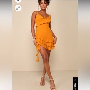 Alluring Presence Golden Yellow Ruffled Tiered Mini Dress